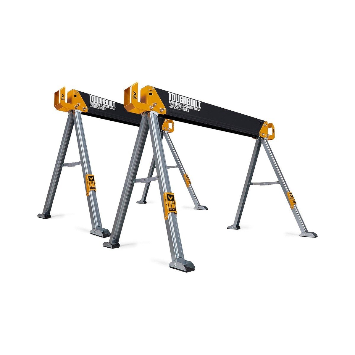 Set banc de lucru ToughBuilt TB-C550-2, format din 2 capre pliabile, din otel galvanizat, sarcina max 990 kg, portabile