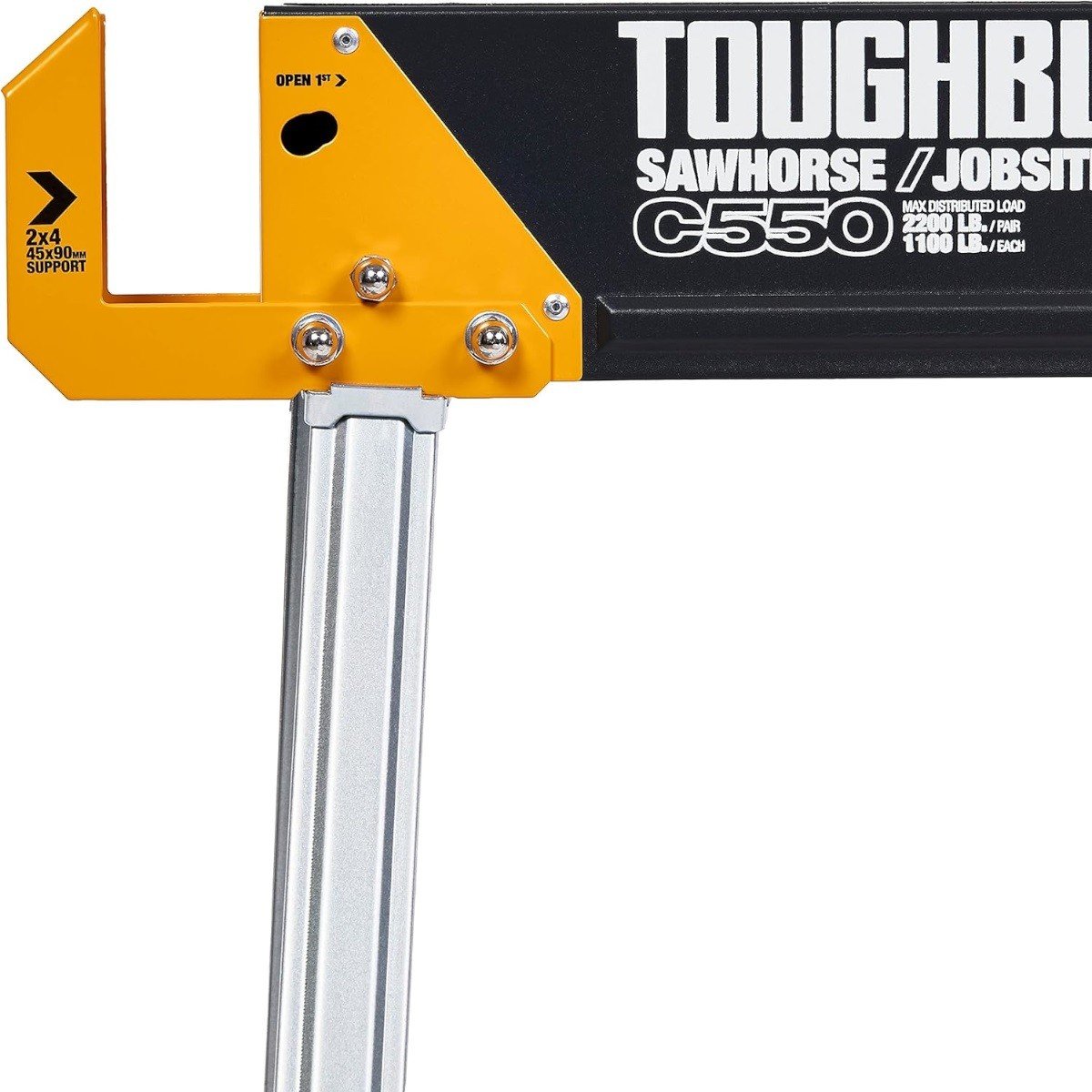 Set banc de lucru ToughBuilt TB-C550-2, format din 2 capre pliabile, din otel galvanizat, sarcina max 990 kg, portabile