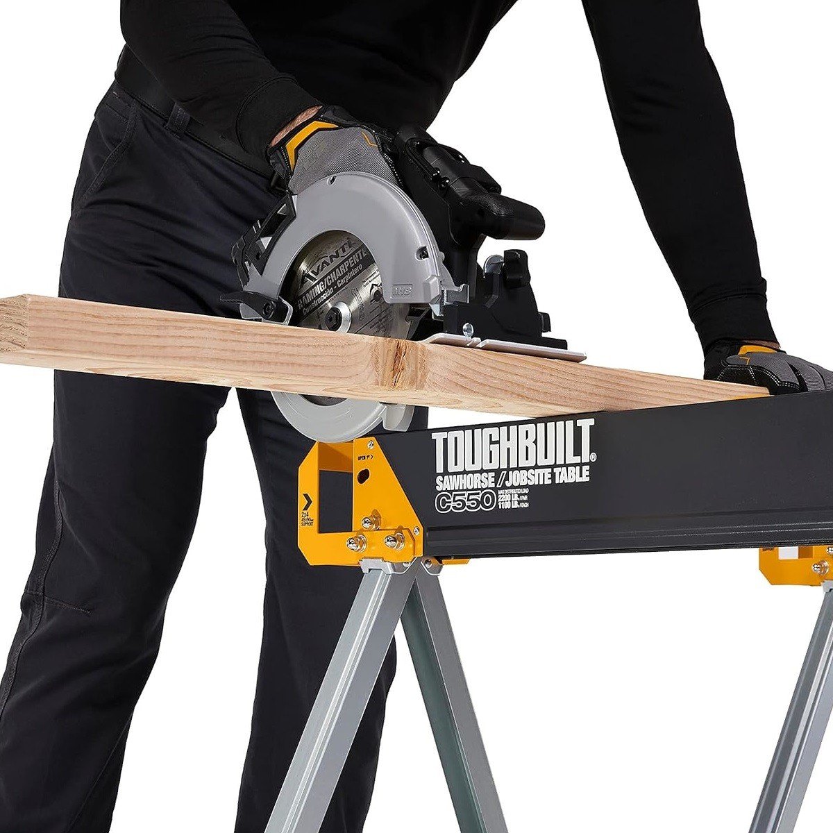 Set banc de lucru ToughBuilt TB-C550-2, format din 2 capre pliabile, din otel galvanizat, sarcina max 990 kg, portabile