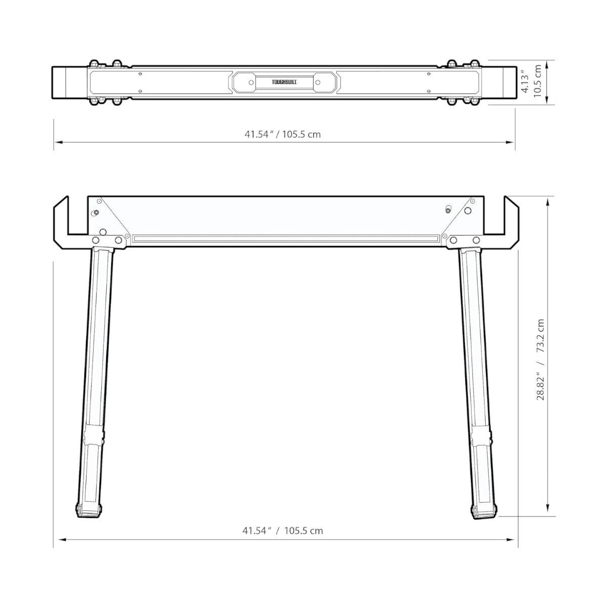 Set banc de lucru ToughBuilt TB-C550-2, format din 2 capre pliabile, din otel galvanizat, sarcina max 990 kg, portabile