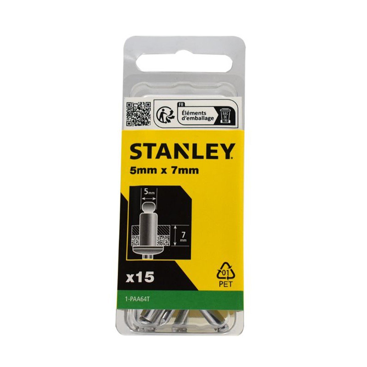 Set 15 nituri STANLEY 1-PAA64T din aluminiu, diametru 5 mm, lungime utila 7 mm