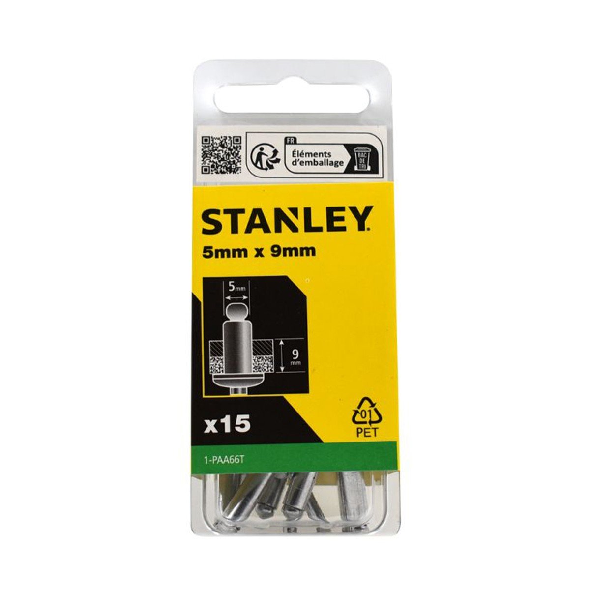 Set 15 nituri STANLEY 1-PAA66T din aluminiu, diametru 5 mm, lungime utila 9 mm