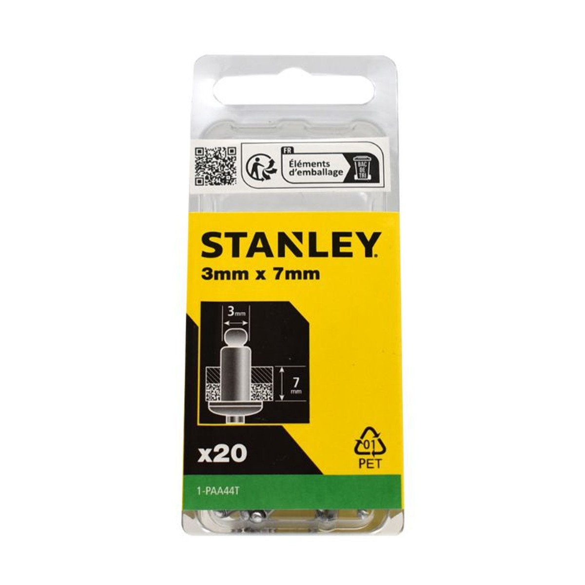 Set 20 nituri STANLEY 1-PAA44T din aluminiu, diametru 3 mm, lungime utila 7 mm