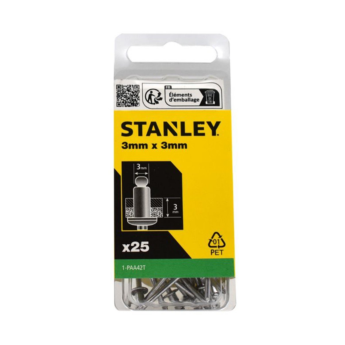 Set 25 nituri STANLEY 1-PAA42T din aluminiu, diametru 3 mm, lungime utila 3 mm