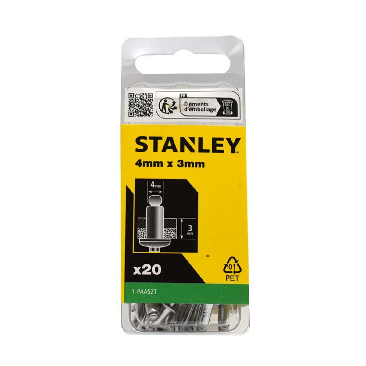 Set 20 nituri STANLEY 1-PAA52T din aluminiu, diametru 4 mm, lungime utila 3 mm