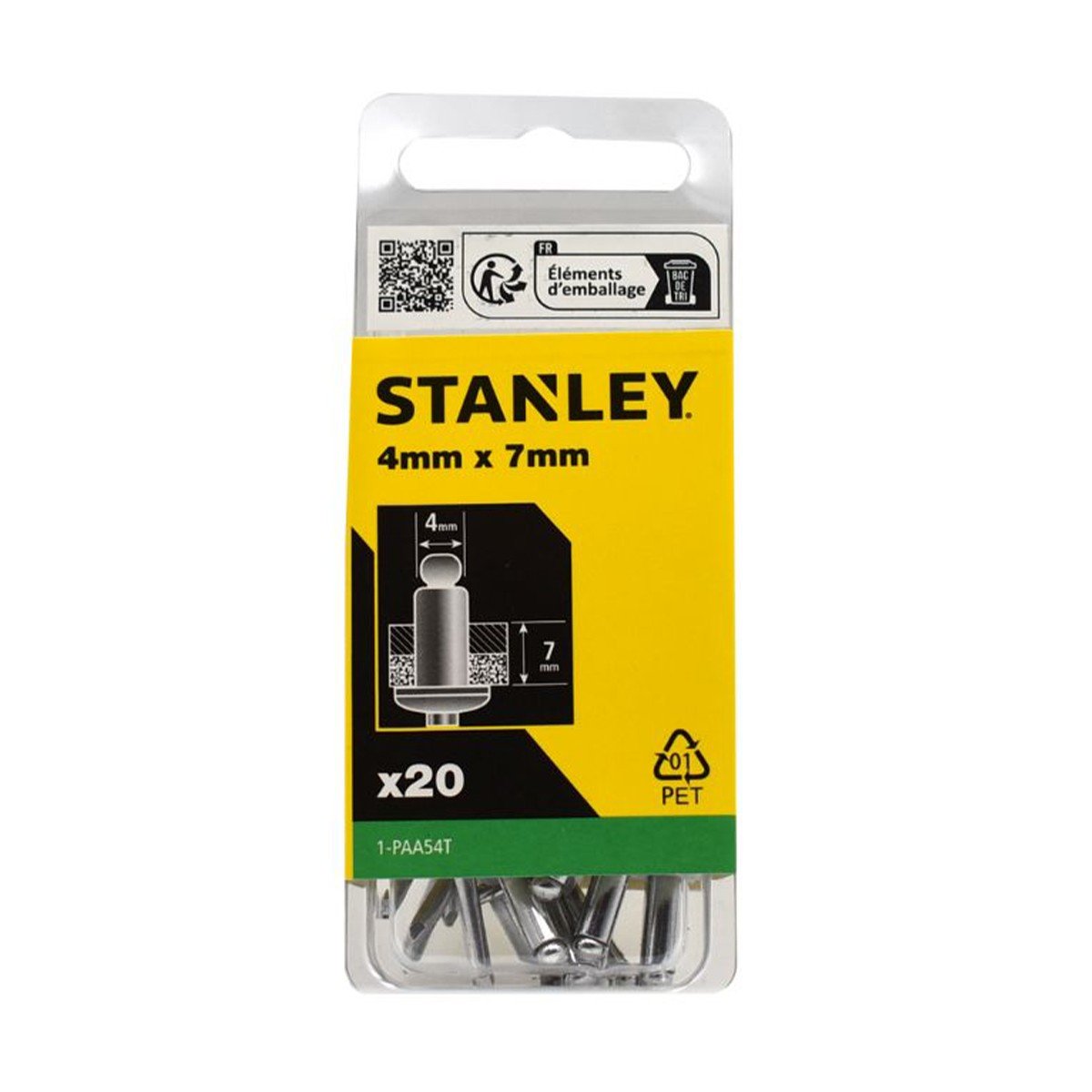 Set 20 nituri STANLEY 1-PAA54T din aluminiu, diametru 4 mm, lungime utila 7 mm