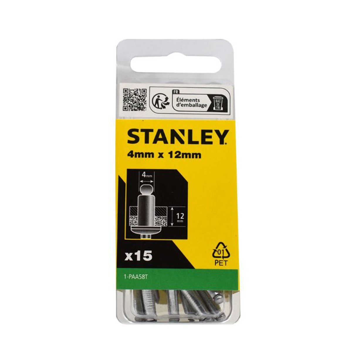 Set 15 nituri STANLEY 1-PAA58T din aluminiu, diametru 4 mm, lungime utila 12 mm