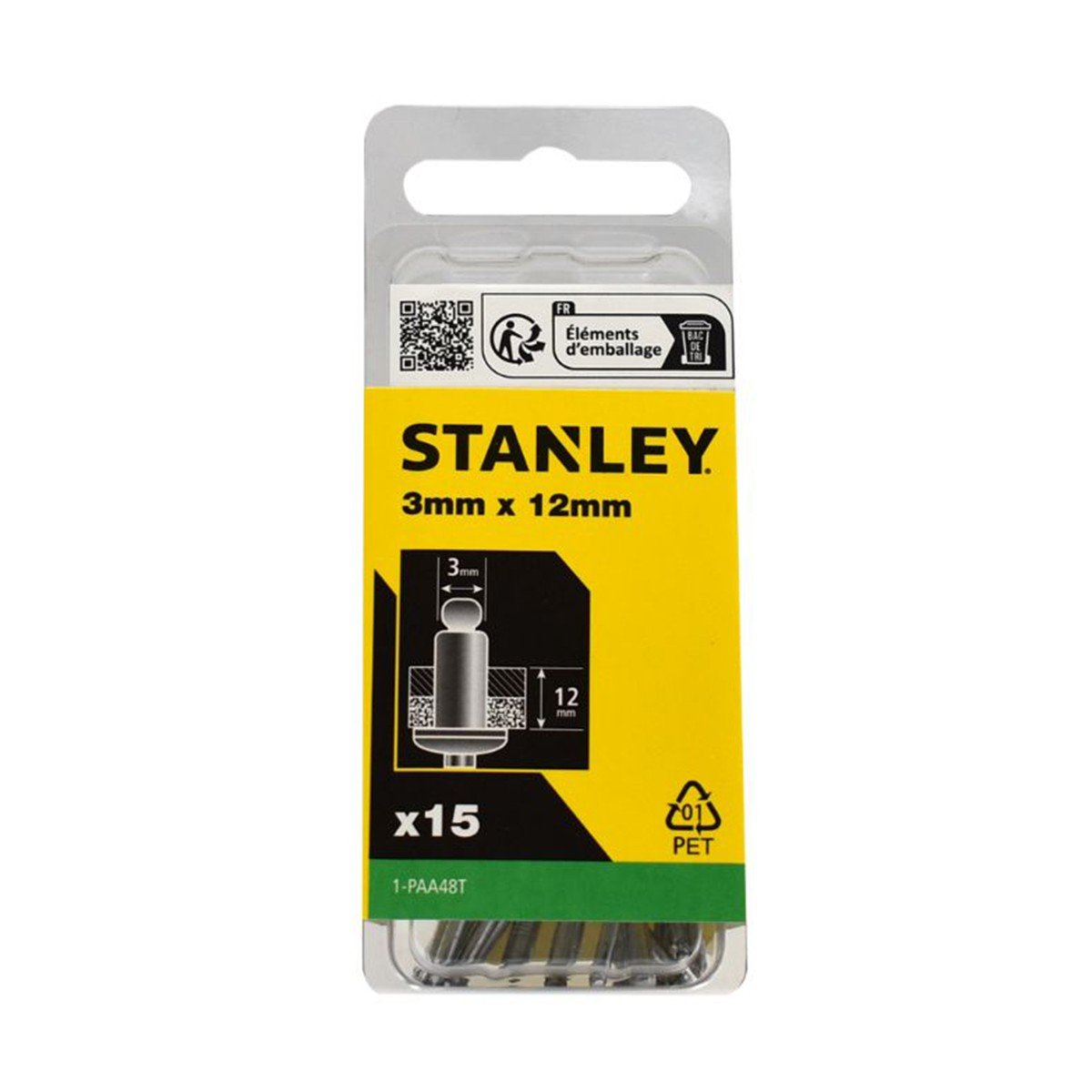 Set 15 nituri STANLEY 1-PAA48T din aluminiu, diametru 3 mm, lungime utila 12 mm