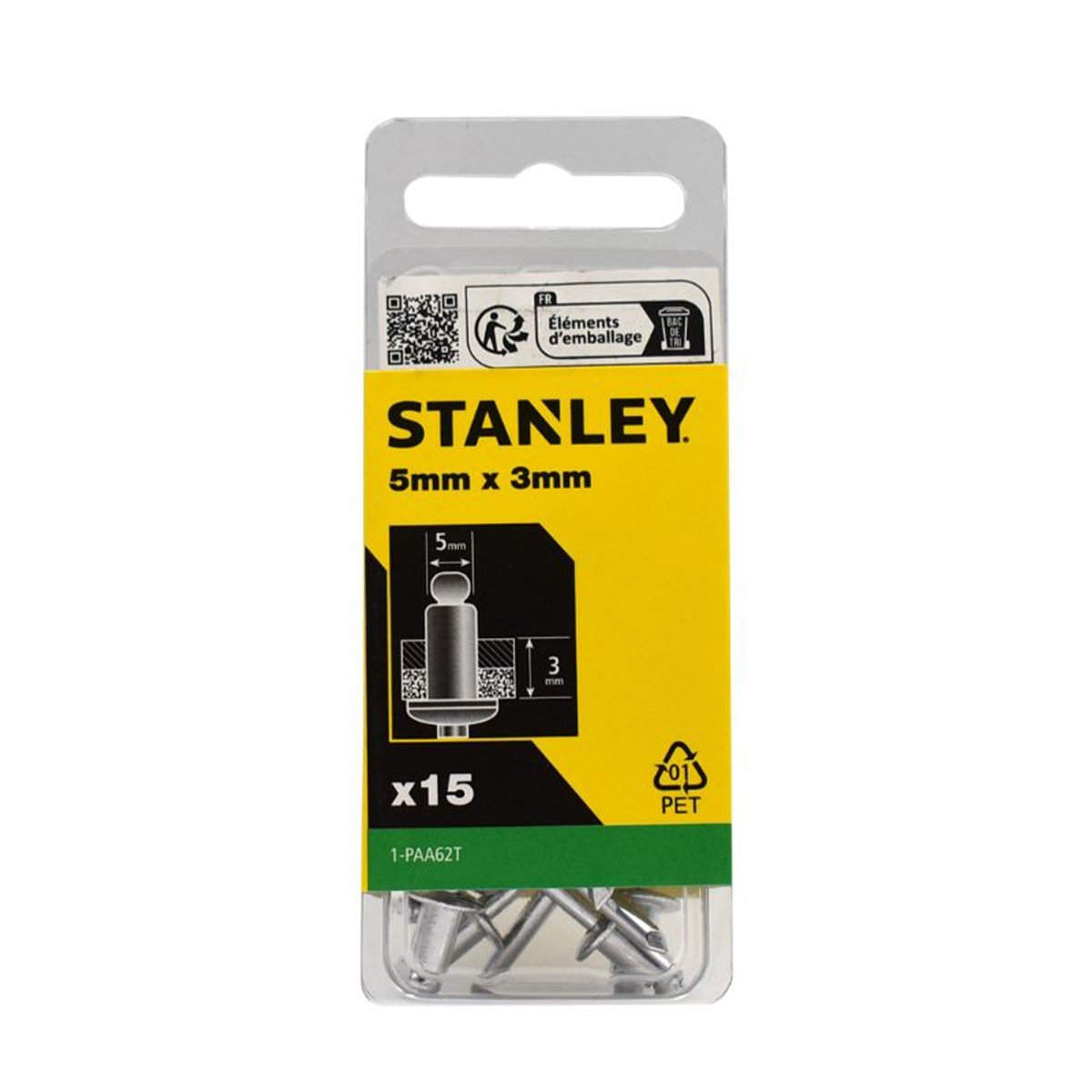 Set 15 nituri STANLEY 1-PAA62T din aluminiu, diametru 5 mm, lungime utila 3 mm