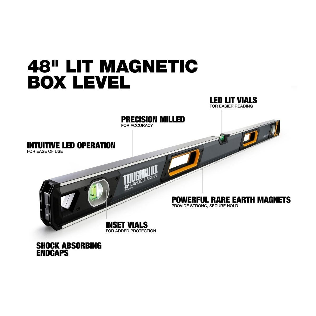 Nivela cu bula de aer, boloboc, ToughBuilt TB-H2-L-M120LH-M, 120 cm, 3 fiole iluminate independent, talpa magnetica, aluminiu