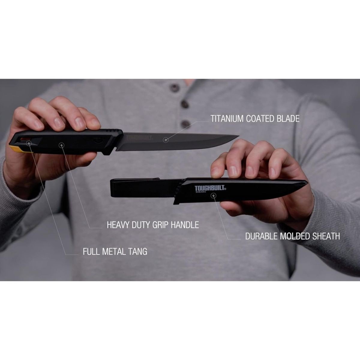 Cutit profesional cu teaca ToughBuilt Insulation TB-H4S-40-IK-2, lama 15 cm din inox acoperit cu titan, culoare negru