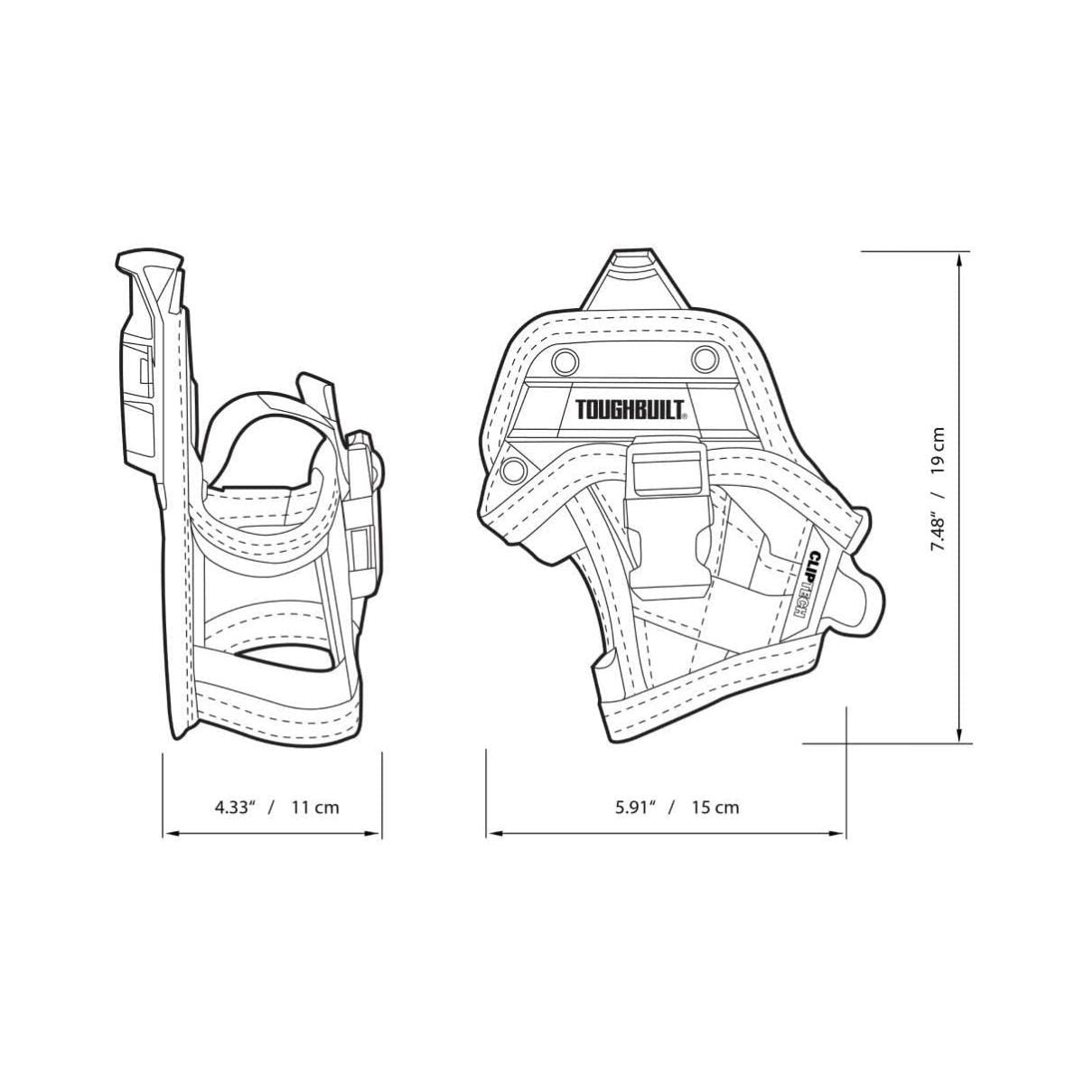 Toc pentru masina de gaurit si insurubat cu acumulator, ToughBuilt TB-CT-20-S, ClipTech atasabil la centura, marimea S
