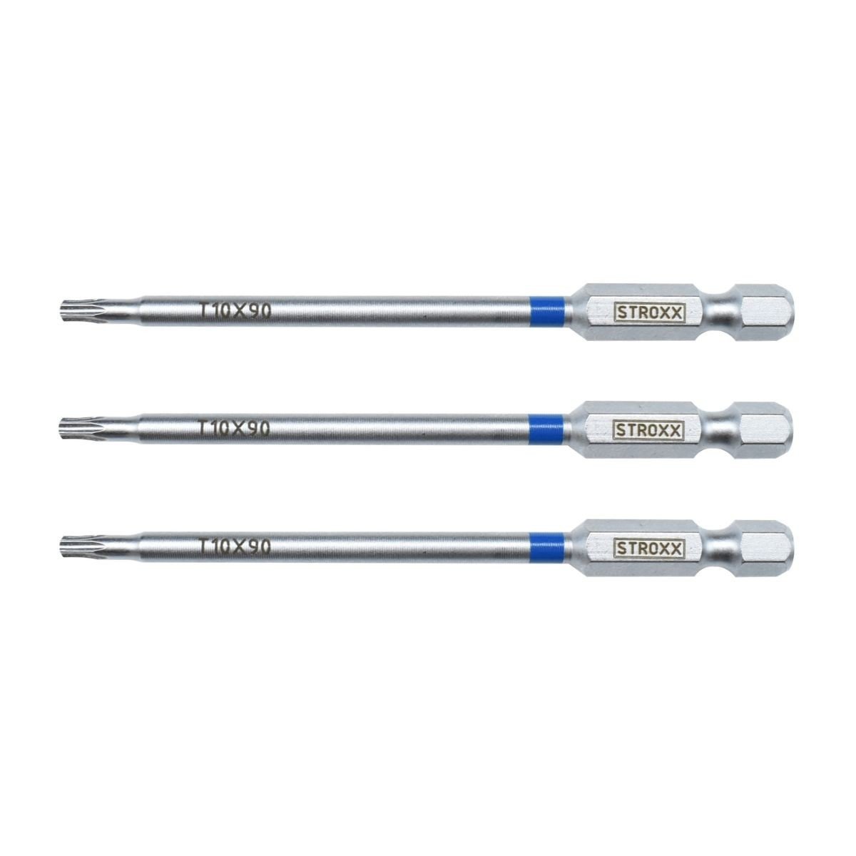 Set 3 biti STROXX  TX10 lungime 90 mm prindere 1/4" cu inel identificator albastru