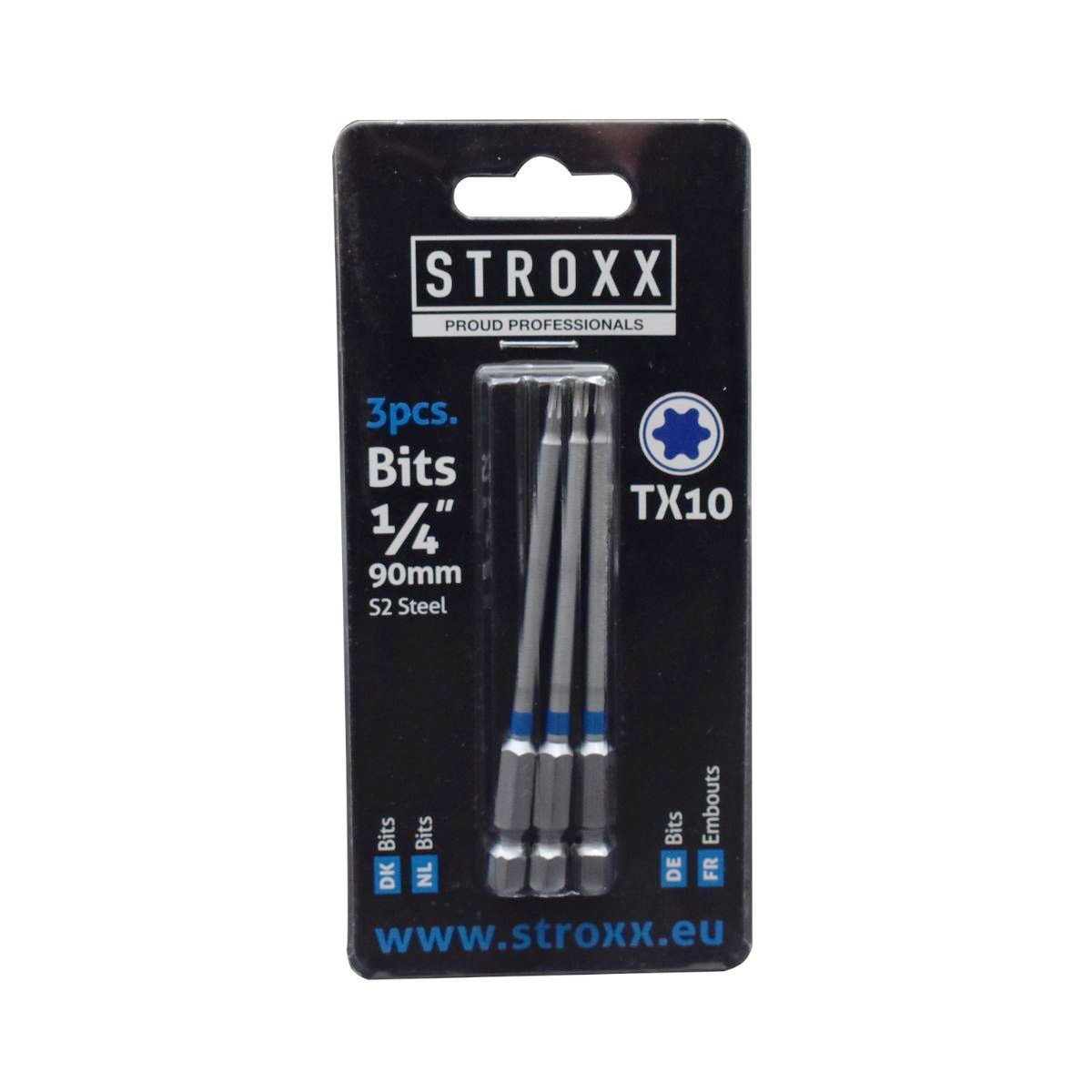 Set 3 biti STROXX  TX10 lungime 90 mm prindere 1/4" cu inel identificator albastru