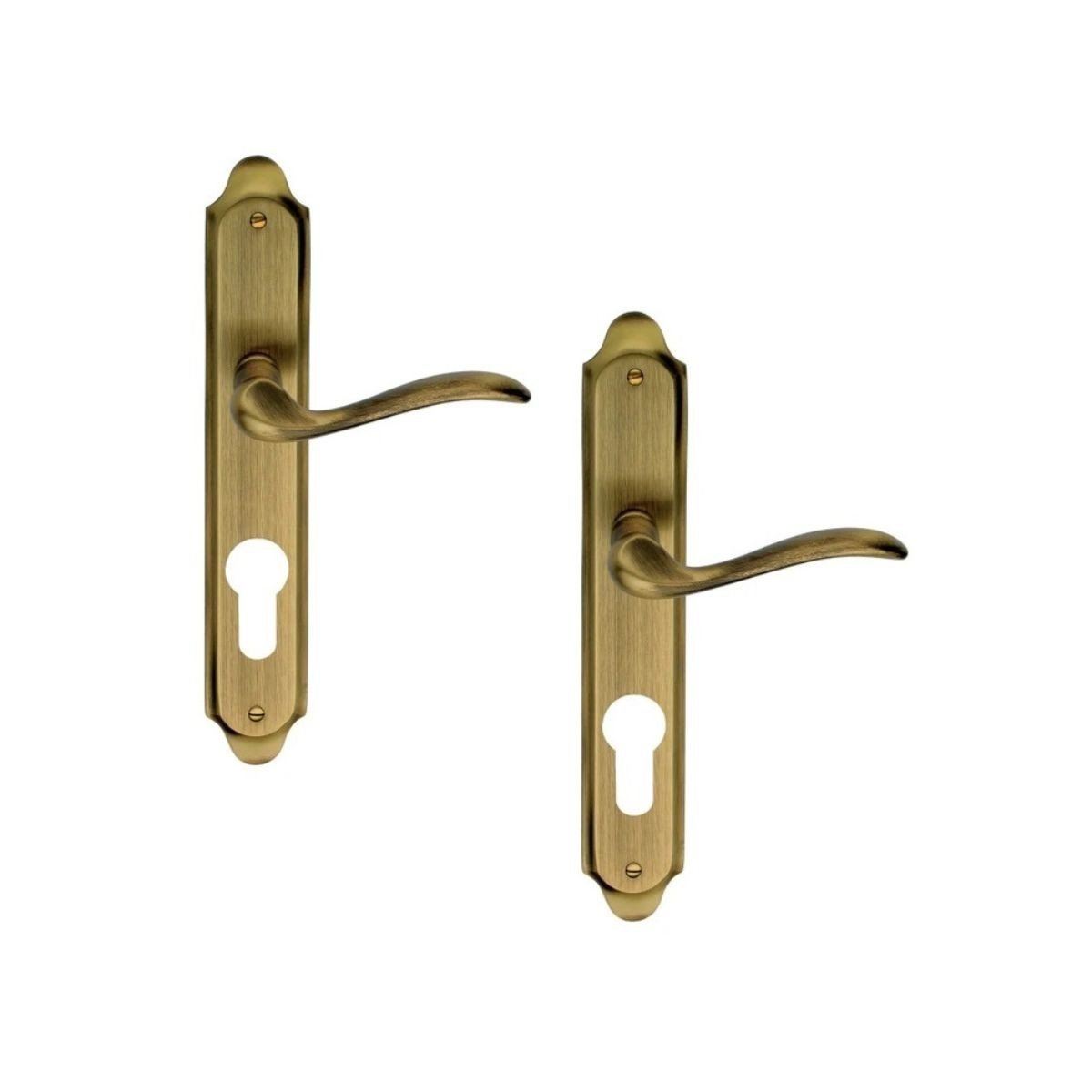 Maner usa interior Tolosa cu placa pentru butuc, interax 90 mm, alama, culoare bronz antic