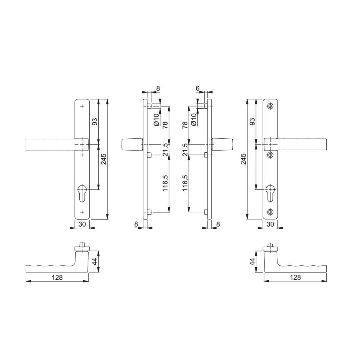 Maner usa termopan, Hoppe Toulon, exterior, 92 x 30 mm, material aluminiu, culoare argintiu F1