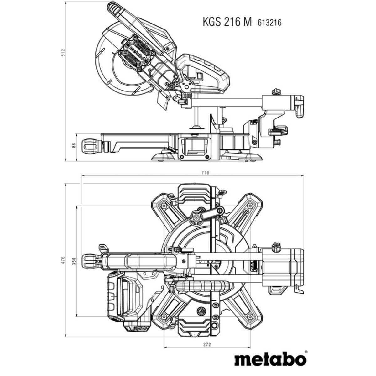 Fierastrau circular stationar cu sanie Metabo KGS 216 M Set, debitare inclinata, 5000 rot/min, 2 panze circular, 220 V