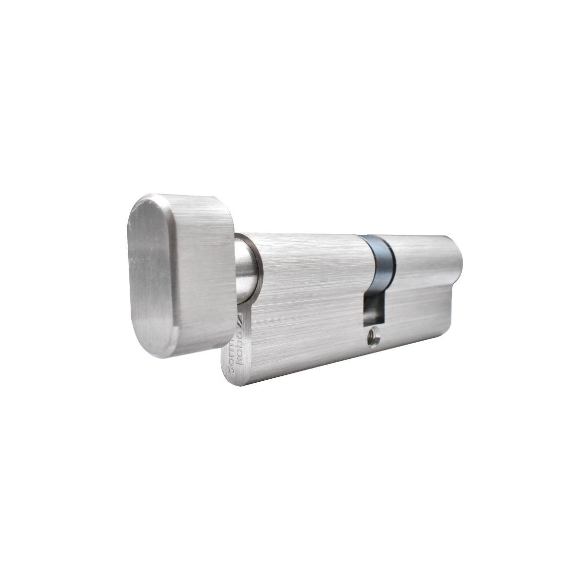 Butuc usa, cilindru Dormakaba, dimensiune 40 x 50 mm, alama, cu buton oval pe 50 mm, surub de fixare, 3 chei, nichel mat periat