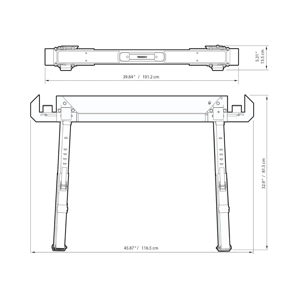 Set banc de lucru ToughBuilt TB-C-700-2, format din doua capre pliabile, reglabile pe inaltime, suporti de taiere integrati