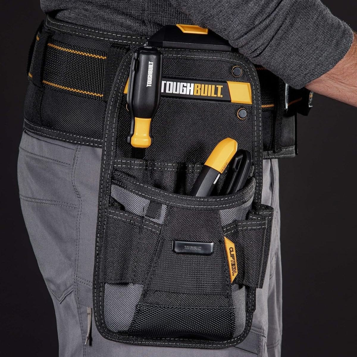 Borseta pentru accesorii ToughBuilt Technician Pouch TB-CT-22, sistem ClipTech, negru