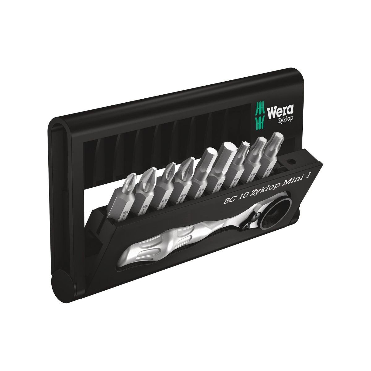 Set scule cu biti Wera Bit-Check Zyklop Mini1, 10 piese, in suport din plastic 05073645001