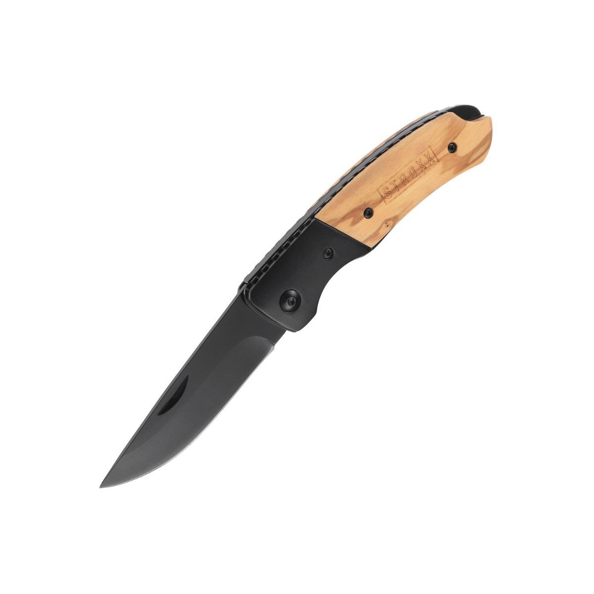 Briceag STROXX 102-515, lungime lama 11 cm, maner din lemn, finisaj titan negru