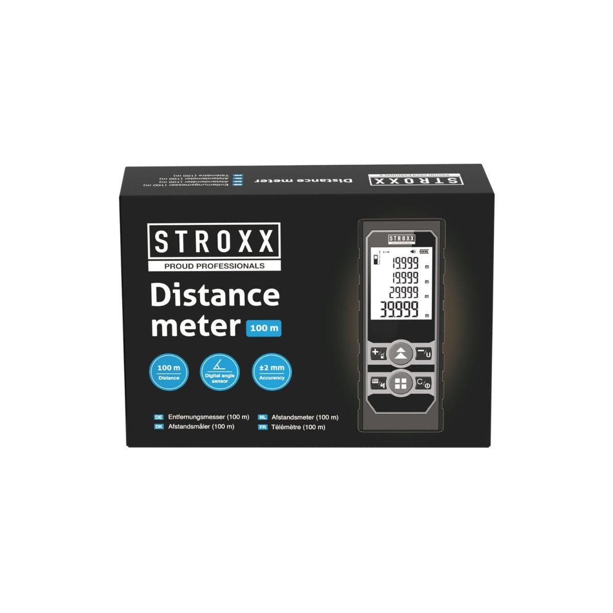 Telemetru laser marca STROXX 102-502, domeniu de masurare 0.05-100m, husa, baterii incluse