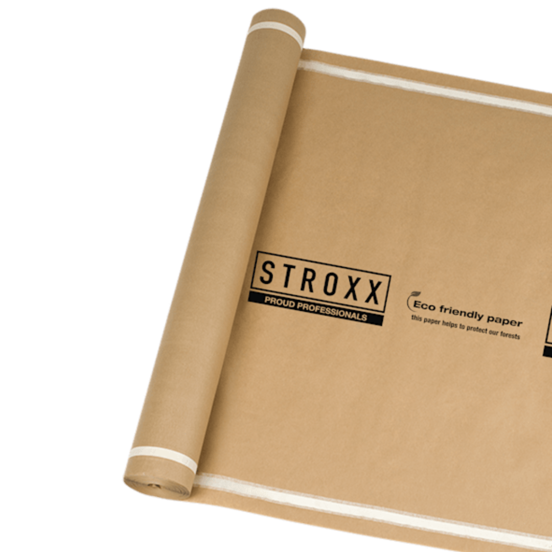 Hartie de protectie zugravit STROXX cu banda adeziva dubla, 0,9 x 45 m, hartie kraft certificata PEFC