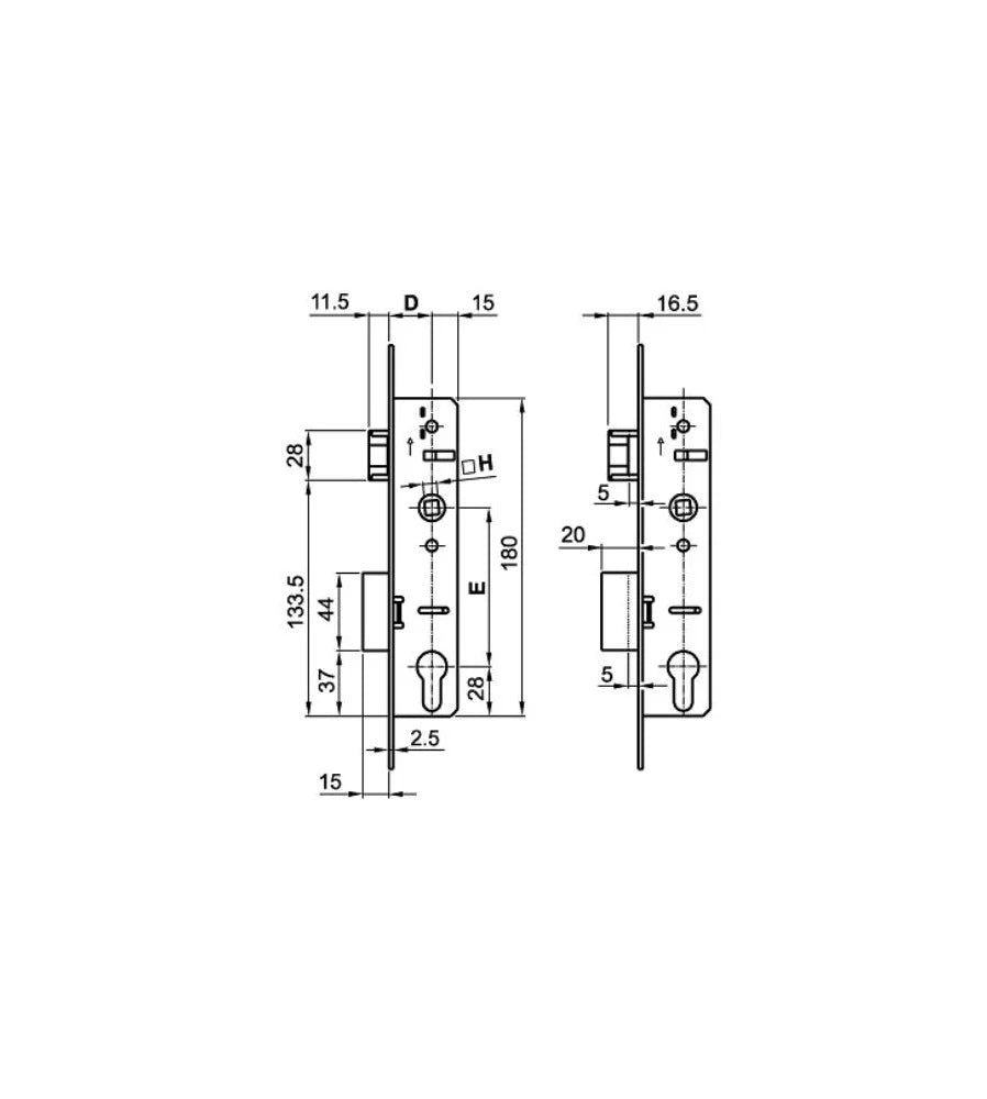 Broasca simpla pentru usi, Elzett Europortal, dornmass 35 mm, interax 92 mm, placa frontala 16 mm, patrat maner 8mm