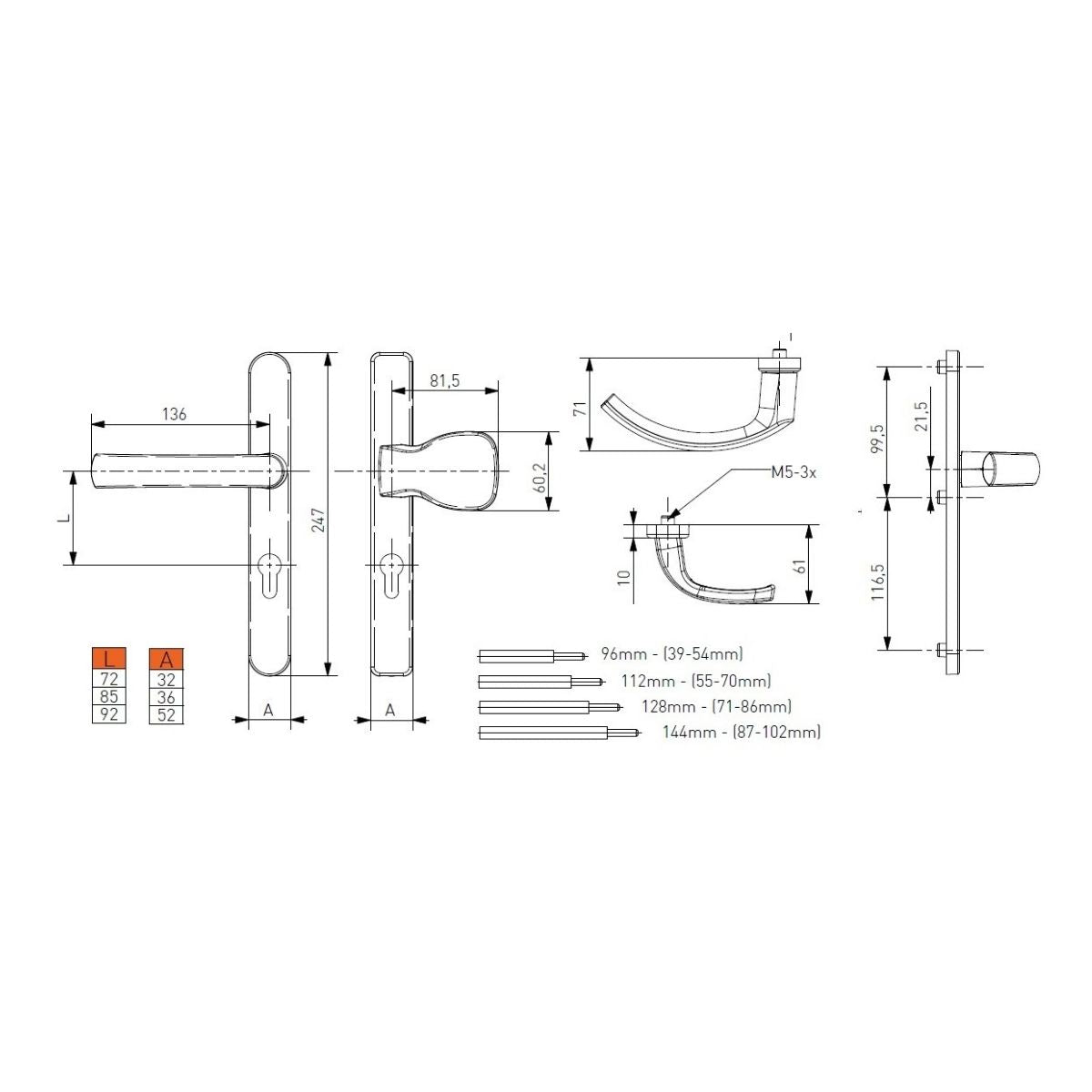 Maner usa termopan, Jowisz, exterior, 92 x 32 mm, buton fix, cu arc, material aluminiu, culoare maro RAL8077
