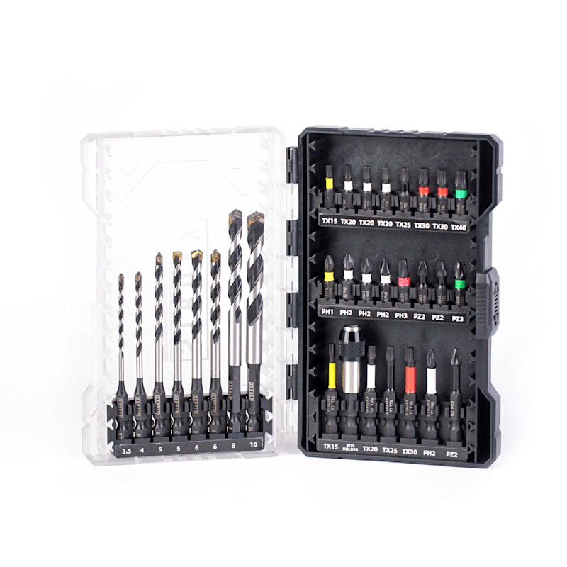 Set STROXX de burghie și biți Impact, 31 piese, cu portbit cu schimbare rapida