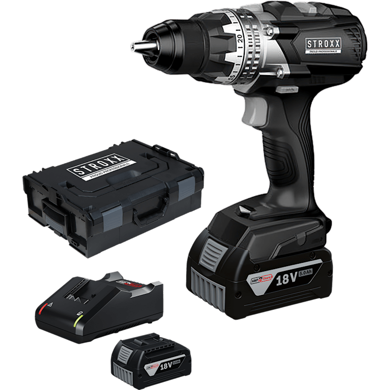 Bormasina cu acumulator STROXX SDX 18V FORCE, 2 x 5,0 Ah + L-BOXX