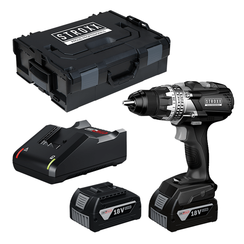 Bormasina cu acumulator STROXX SDX 18V FORCE, 2 x 5,0 Ah + L-BOXX