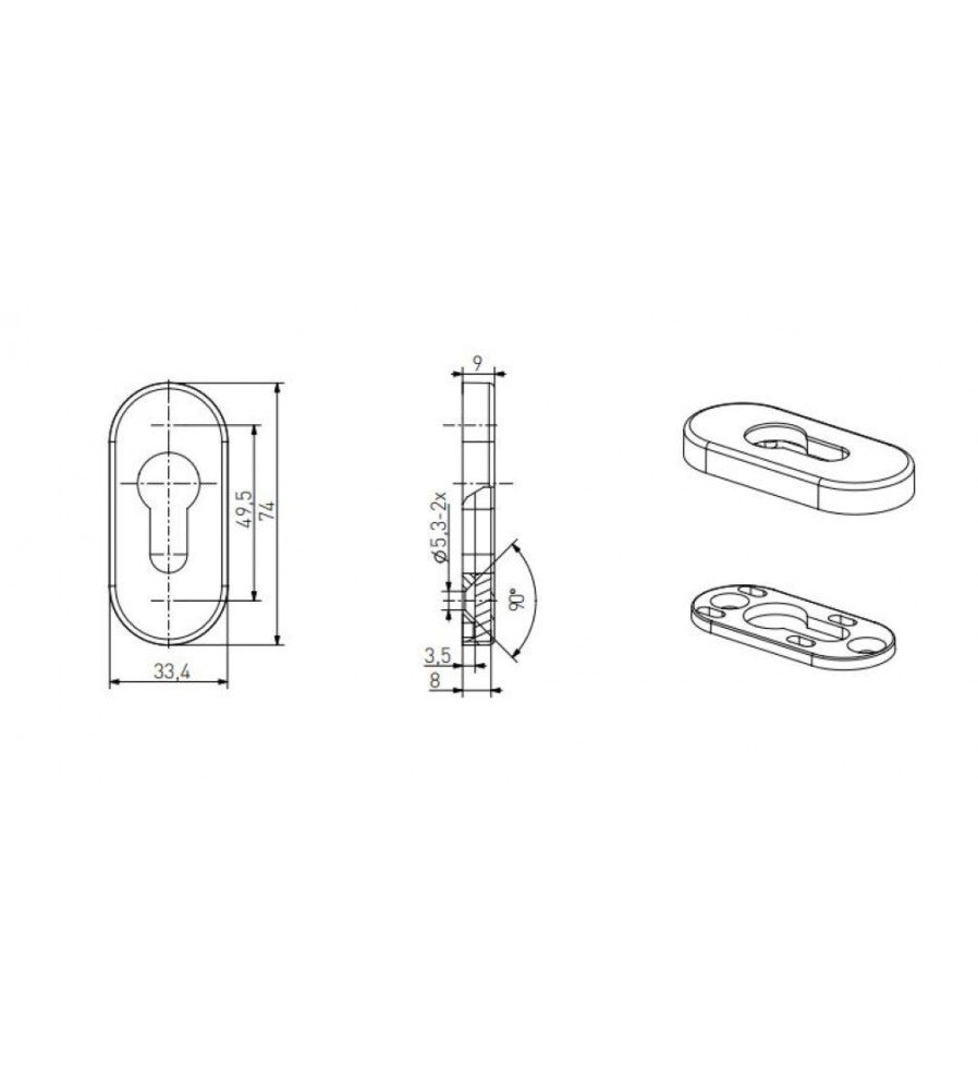 4850 - Aparatoare pentru cilindru, Medos, 1 bucata, forma rotunjita, grosime 9 mm, inox