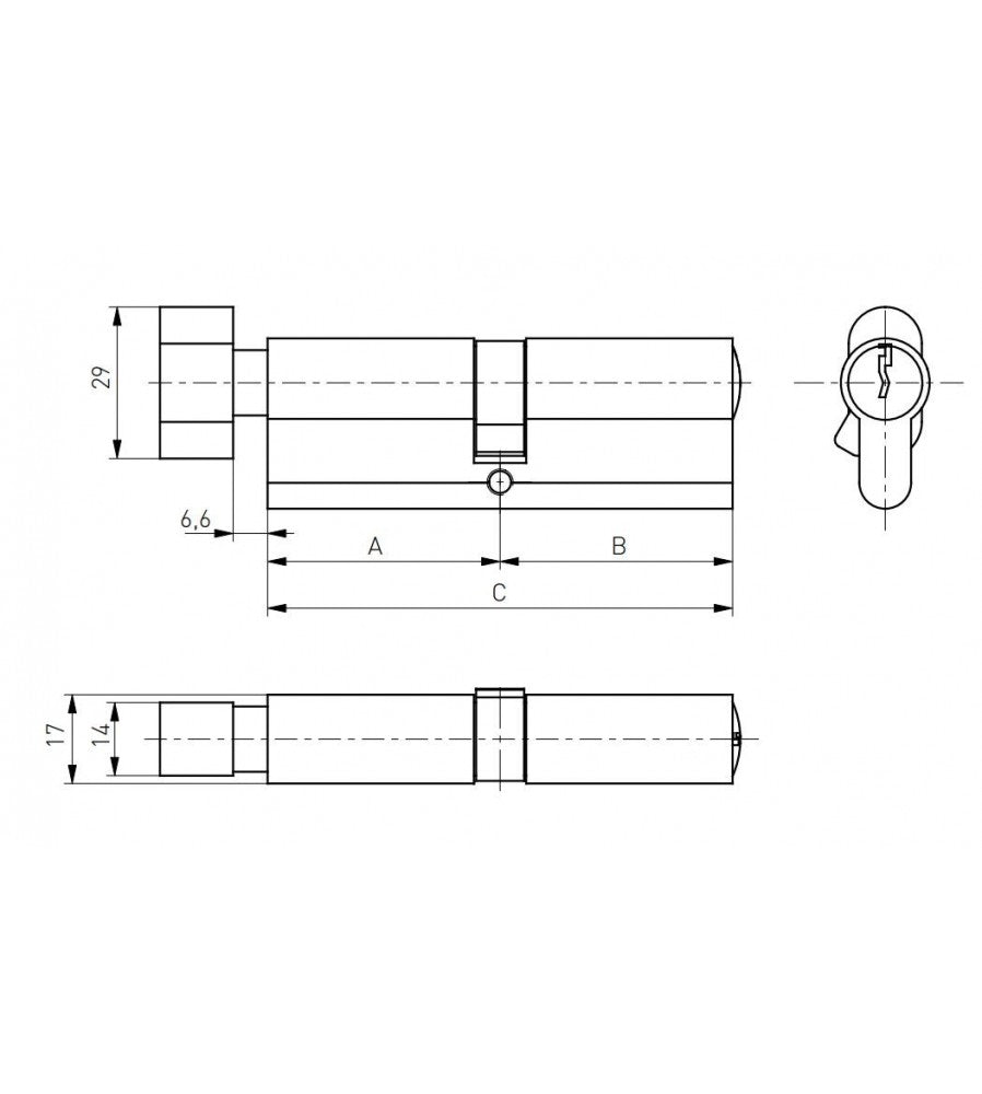 6875 - Butuc usa, cilindru, Medos, dimensiune 40 x 55 mm, din alama, cu buton oval pe 5