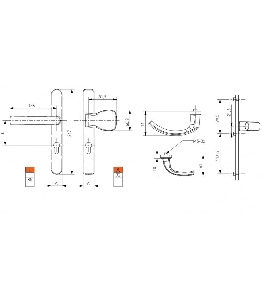 11871 - Maner usa termopan, Jowisz, exterior, 85 x 32 mm, buton fix, cu arc, material al