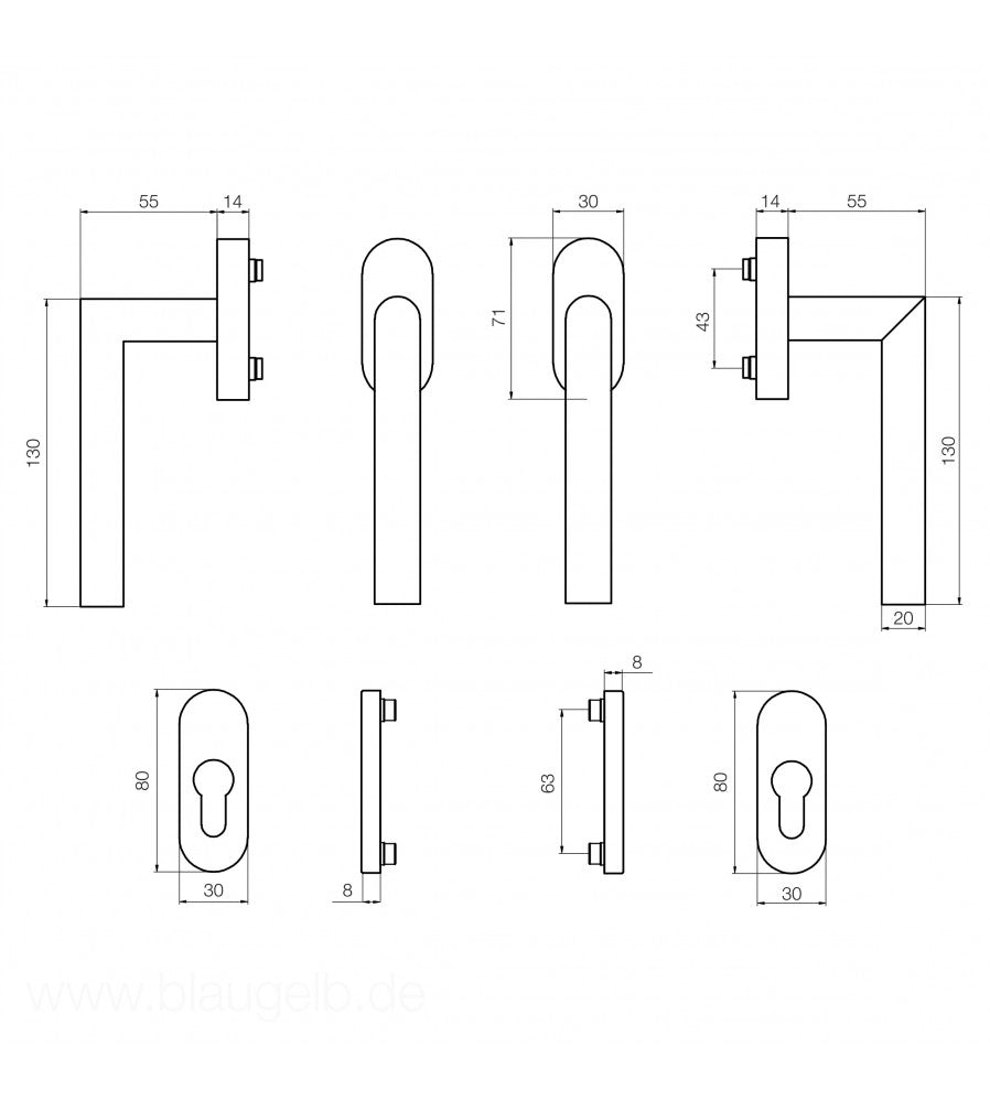 10695 - Maner usa de balcon, Blaugelb, simetric cu rozeta, material inox mat