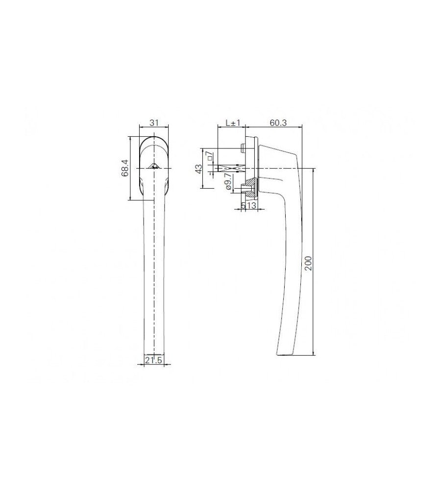 7496 - Maner pentru ferestre-usi osciloculisante, Roto, cu patrat de 43 mm, aluminiu, c