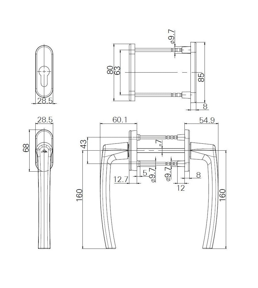 8336 - Maner simetric pentru ferestre-usi osciloculisante, Roto, cu patrat de 100 mm, a