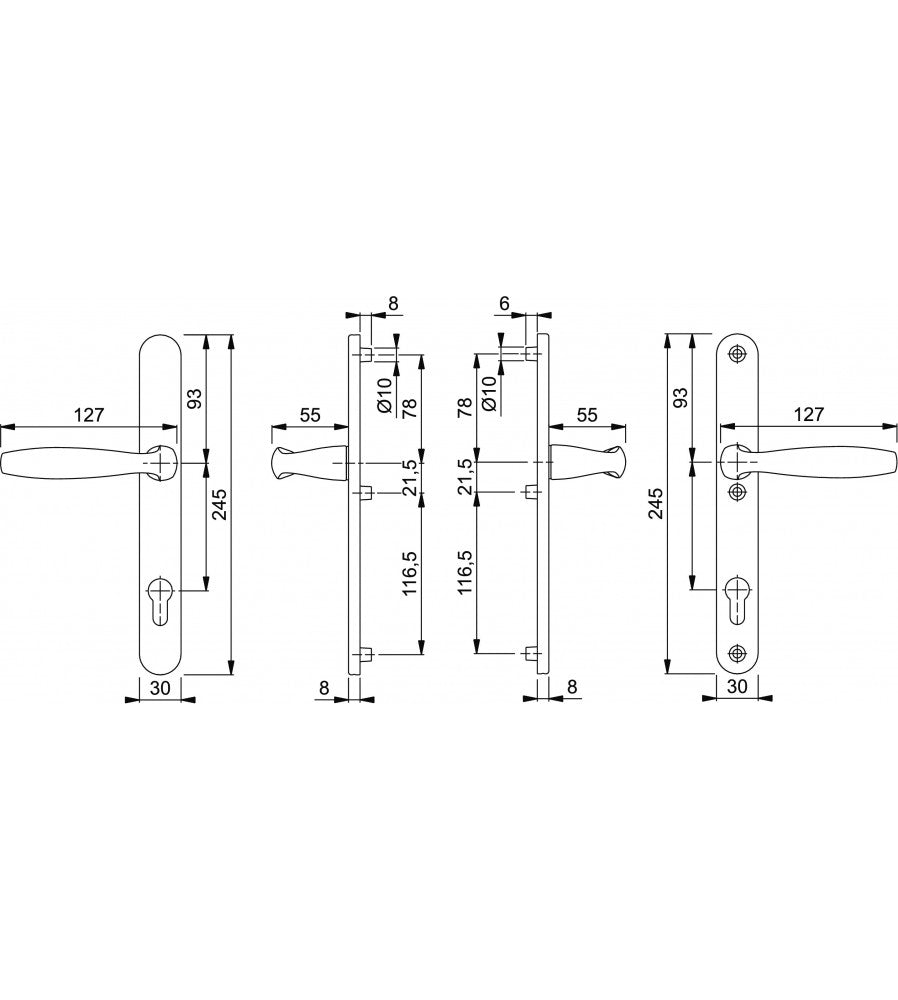 223 - Maner usa termopan, Hoppe New York, exterior, 92 x 30 mm, material aluminiu, cul