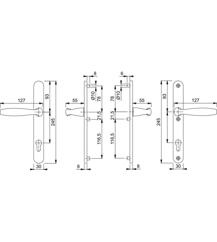 6950 - Maner usa termopan, Hoppe New York, exterior, 92 x 30 mm, material aluminiu, cul