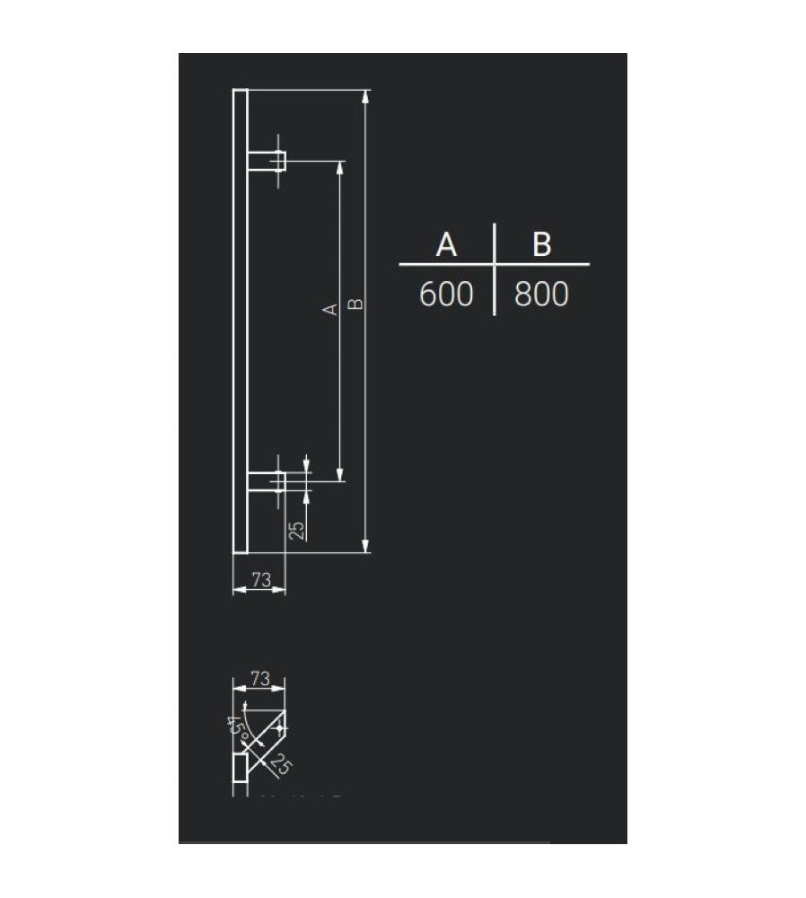 10270 - Maner spatial pe o singura parte, Medos, material inox mat, rectangular, L 800 m
