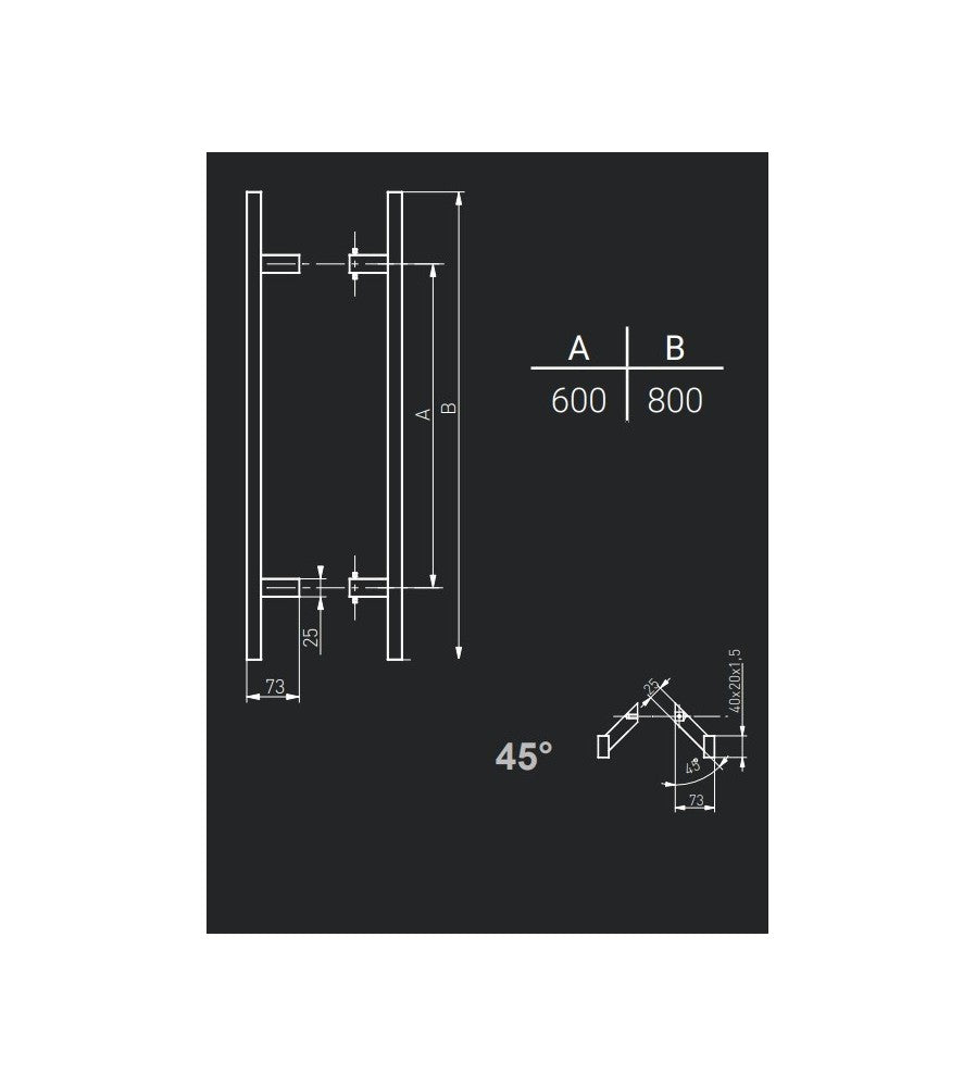 11155 - Maner spatial pe ambele parti, Medos, material inox, rectangular, L 800 mm, la 4