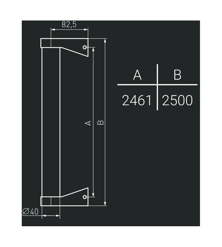 11433 - Maner spatial pe o singura parte, Medos, material inox, diam. 40 mm, L-2500 mm, 