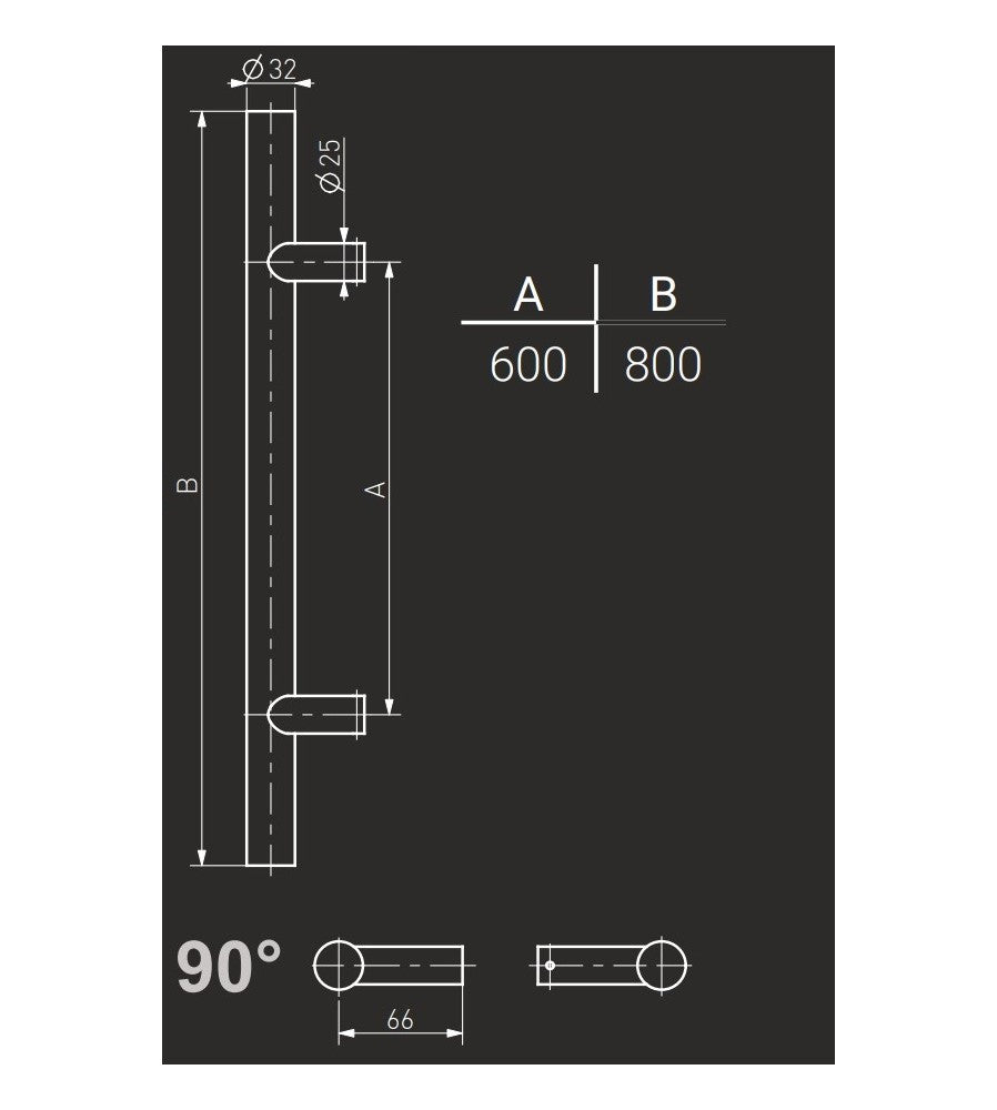 7133 - Maner spatial pe o singura parte, Medos, material inox, diam. 32 mm, L 800 mm, l