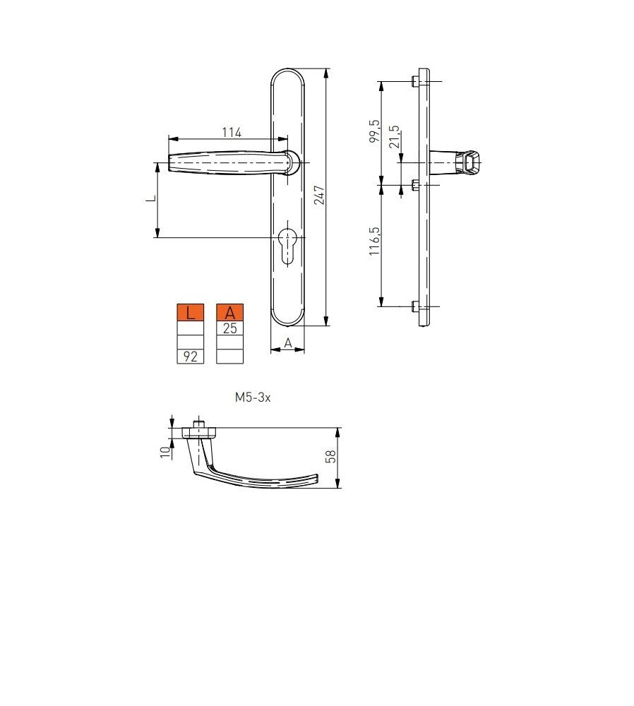 7723 - Maner usa termopan, Victory, exterior, 92 x 25 mm, cu arc, material aluminiu, cu