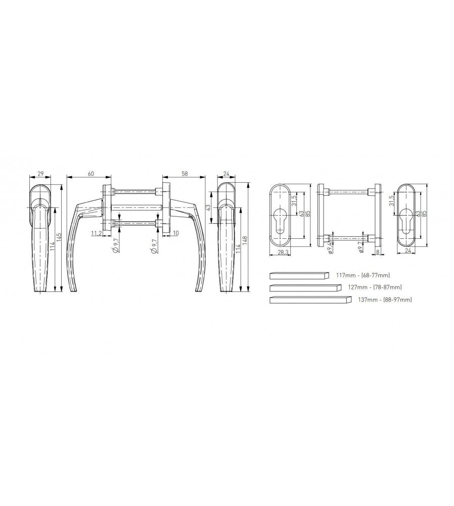 7508 - Maner usa de balcon simetrica, Victory, cu rozeta, aluminiu, culoare alb RAL 901