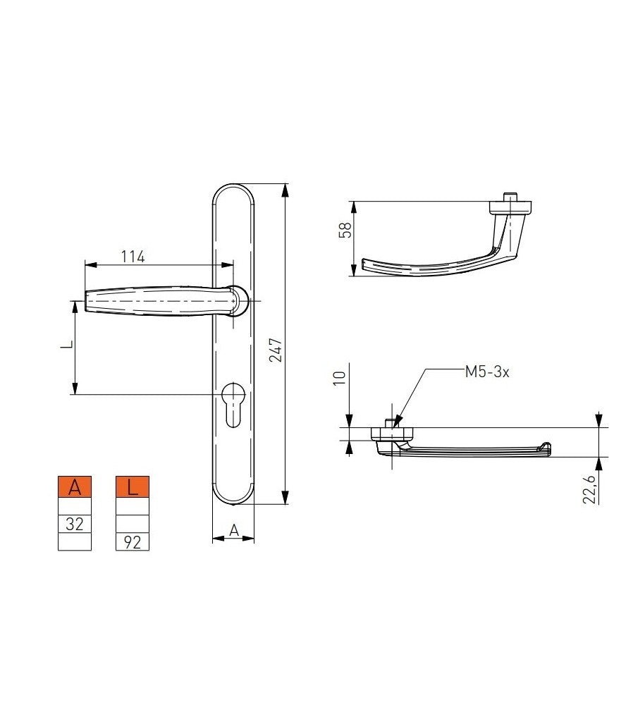 7574 - Maner usa termopan, Victory, exterior, asimetric, 92 x 32 mm, material aluminiu,