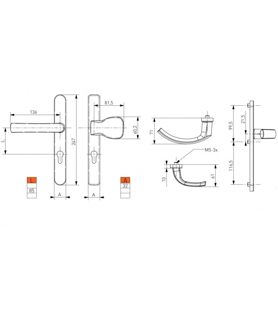 11922 - Maner usa termopan, Jowisz, exterior, 85 x 32 mm, buton fix, cu arc, material al