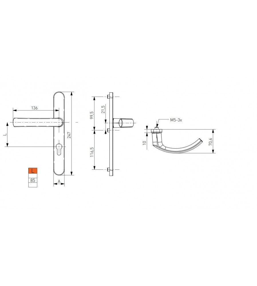 11920 - Maner usa termopan, Jowisz, exterior, 85 x 32 mm, cu arc, material aluminiu, cul